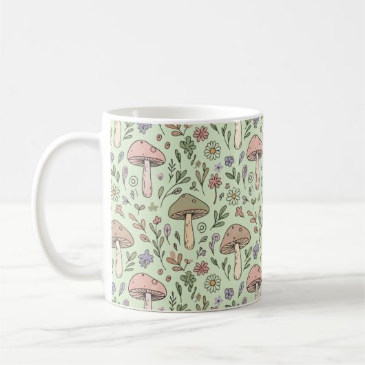 Sage Green Earthy Mushroom Seamless Pattern Kaffeetasse (Links)
