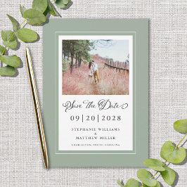 Sage Green Eleganborder Foto Chic Verlobung Save The Date