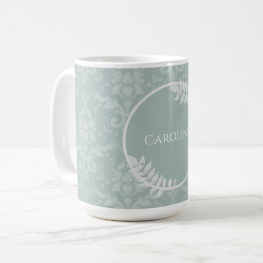 Sage Green Elegane Damask Personalisierte Kaffee T Kaffeetasse (Vorderseite Links)