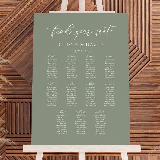 Sage Green Elegant 11 Tabelle Seating Chart Poster