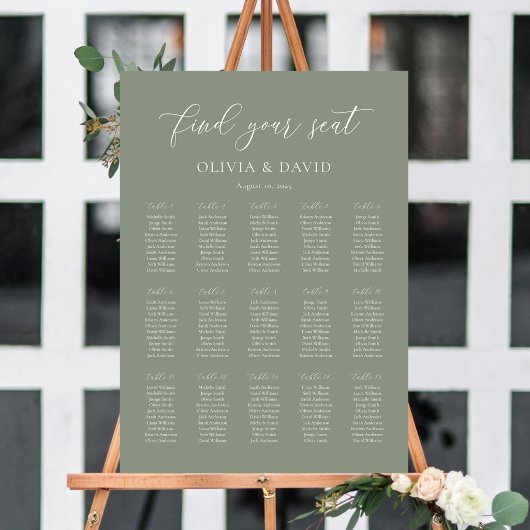 Sage Green Elegant 15 Tabelle Seating Chart Poster