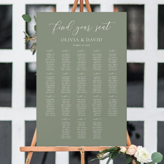 Sage Green Elegant 18 Tische Seating Chart Poster