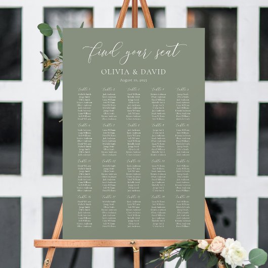 Sage Green Elegant 20 Tabelle Seating Chart Poster