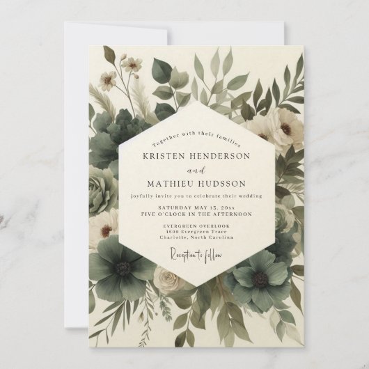 Sage Green Elegant Anemone Wedding Einladung (Vorderseite)