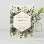 Sage Green Elegant Anemone Wedding Einladung (Stehend Vorderseite)