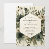 Sage Green Elegant Anemone Wedding Einladung (Vorne/Hinten)