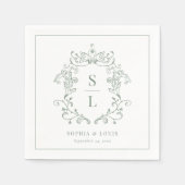 Sage Green Elegant Baroque Wappen Monogram Wedding Serviette (Vorderseite)