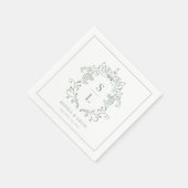 Sage Green Elegant Baroque Wappen Monogram Wedding Serviette (Ecke)