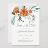 Sage Green Elegant Blumen Orange Foto Hochzeit Save The Date (Vorderseite)