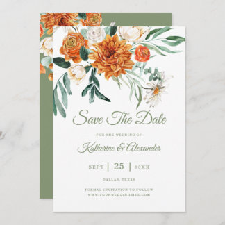 Sage Green Elegant Blumen Orange Foto Hochzeit Save The Date
