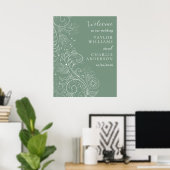 Sage Green Elegant Blumenhochzeit Willkommen Poster (Heimbüro)