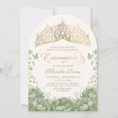 Sage Green Elegant Blumenkronen Quinceanera Einladung (Vorderseite)