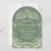 Sage Green Elegant Blumenkronen Quinceanera Einladung (Vorderseite)