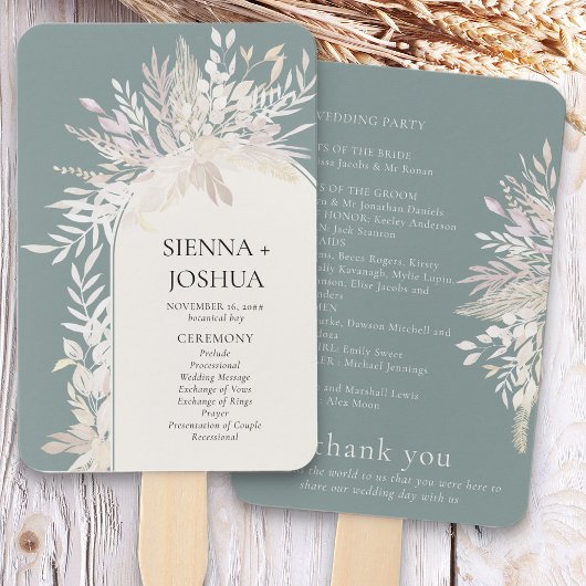 Sage Green Elegant Botanical Arch Wedding Programm Fächer