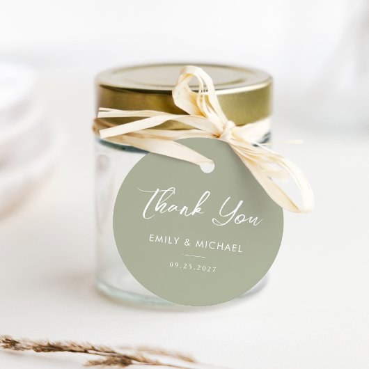 Sage Green Elegant Calligraphy Wedding Geschenkanhänger