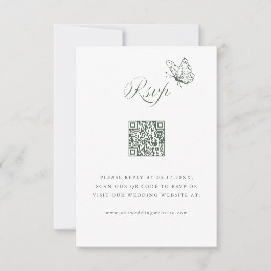 Sage Green Elegant Calligraphy Wedding QR Code RSVP Karte (Vorderseite)