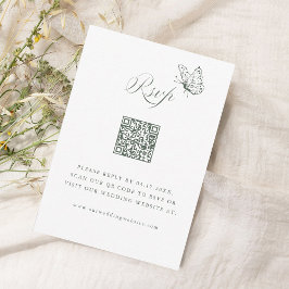 Sage Green Elegant Calligraphy Wedding QR Code RSVP Karte