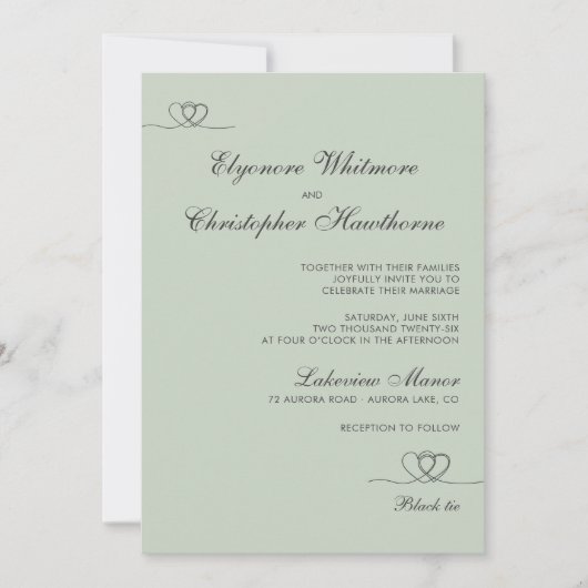 Sage Green Elegant Chic Calligraphy Wedding Einladung (Vorderseite)