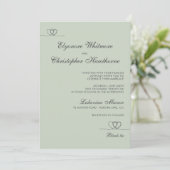 Sage Green Elegant Chic Calligraphy Wedding Einladung (Stehend Vorderseite)