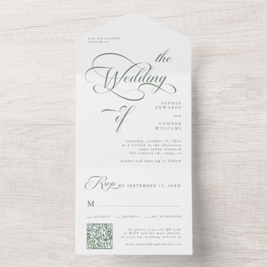 Sage Green Elegant Classy Calligraphy Wedding All In One Einladung (Innen Boden)