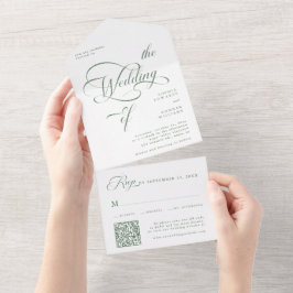 Sage Green Elegant Classy Calligraphy Wedding All In One Einladung