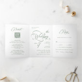 Sage Green Elegant Classy Calligraphy Wedding Dreifach Gefaltete Einladung (Innenseite)