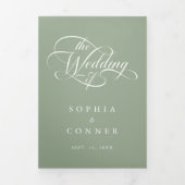 Sage Green Elegant Classy Calligraphy Wedding Dreifach Gefaltete Einladung (Cover)