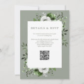 Sage Green Elegant Country Floral QR Code Hochzeit Einladung (Rückseite)