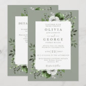 Sage Green Elegant Country Floral QR Code Hochzeit Einladung (Vorne/Hinten)