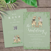 Sage Green Elegant Dinosaur Wedding QR Code Einladung