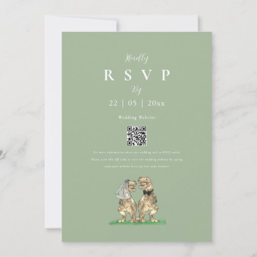 Sage Green Elegant Dinosaur Wedding QR Code Einladung (Rückseite)