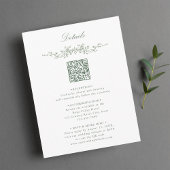 Sage Green Elegant Floral QR Code Hochzeitdetails Begleitkarte