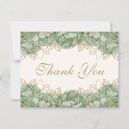 Sage Green Elegant Floral Quinceanera Dankeskarte (Vorderseite)