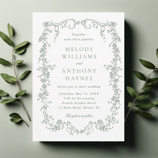 Sage Green Elegant French Floral Wedding  Einladung