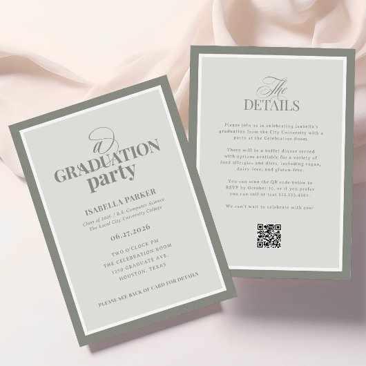 Sage Green Elegant Graduation Party | RSVP QR Code Einladung