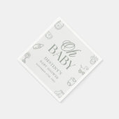 Sage Green Elegant Hand Drawn Baby Shower Serviette (Ecke)