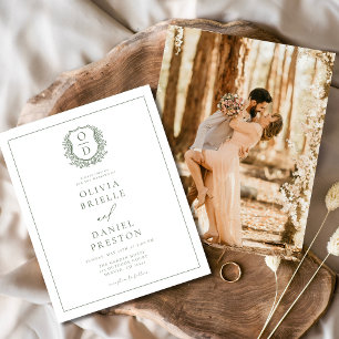 Sage Green Elegant Leafy Wappen Monogram Wedding