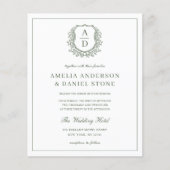 Sage Green Elegant Leafy Wappen Monogram Wedding Flyer (Vorne)