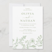 Sage Green Elegant Line Art Wedding Einladung (Vorderseite)