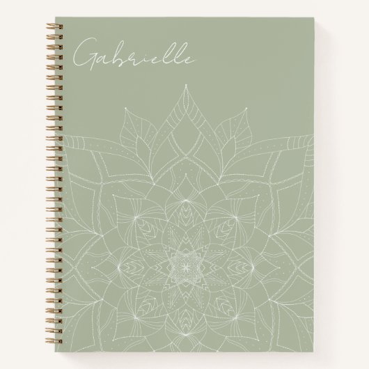 Sage Green Elegant Mandala Personalisierter Name Y Notizblock (Vorderseite)