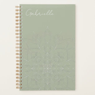 Sage Green Elegant Mandala Yoga Meditation Journal Planer