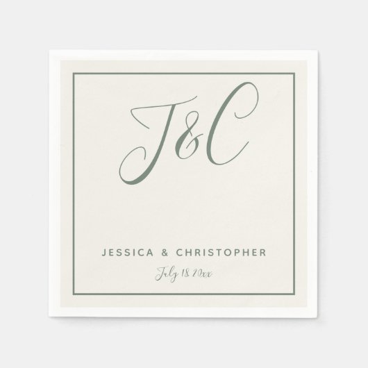 Sage Green Elegant Minimalist Monogram Initials Serviette (Vorderseite)