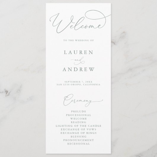 Sage Green Elegant Minimalistisch Boho Wedding Programm (Vorderseite)