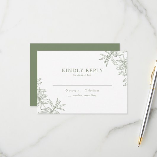 Sage Green Elegant Minimalistisch Botanisch RSVP Karte (Vorderseite/Rückseite Beispiel)
