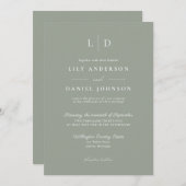Sage Green Elegant Minimalistisch Monogram Wedding Einladung (Vorne/Hinten)