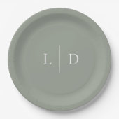 Sage Green Elegant Minimalistisch Monogram Wedding Pappteller (Vorderseite)