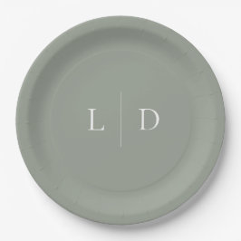 Sage Green Elegant Minimalistisch Monogram Wedding Pappteller