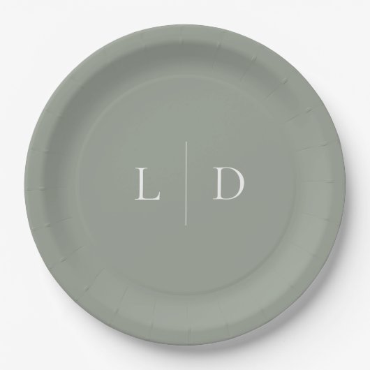 Sage Green Elegant Minimalistisch Monogram Wedding Pappteller (Vorderseite)
