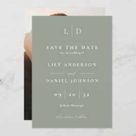 Sage Green Elegant Minimalistisch Monogram Wedding Save The Date