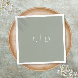 Sage Green Elegant Minimalistisch Monogram Wedding Serviette